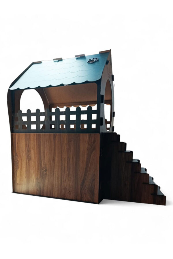 xl kedi evi – kahverengi antrasit, merdivenli, İki katlı mdf, 66×68×38 cm