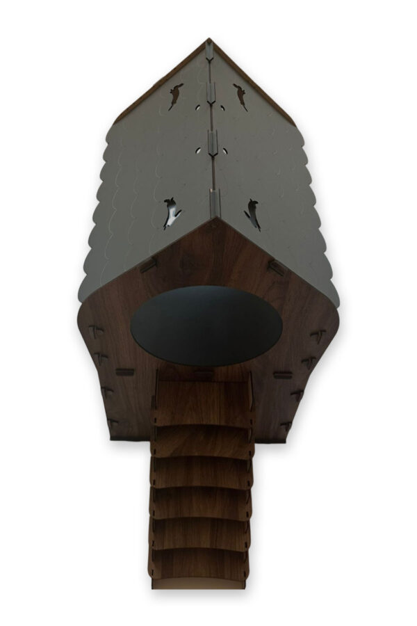 premium tavşan xl evi ahşap mdf 2 katlı merdivenli samanlıklı 66x68x38cm